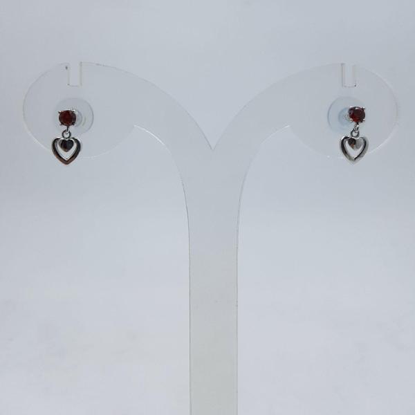 SILVER HEART SHAPED STUDS WITH RED STONE