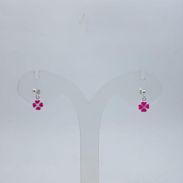 SILVER PINK FLOWER SHAPE STUDS