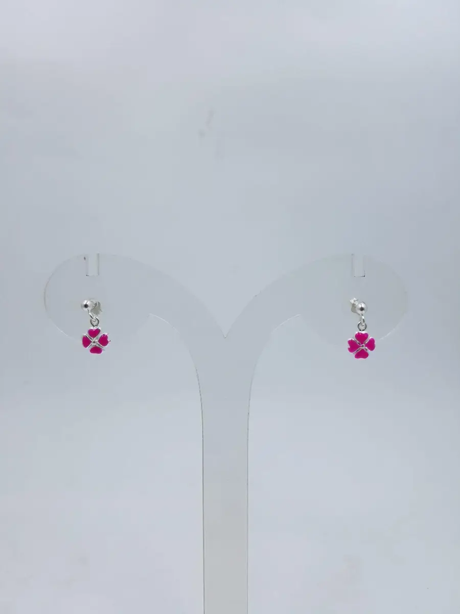 SILVER PINK FLOWER SHAPE STUDS