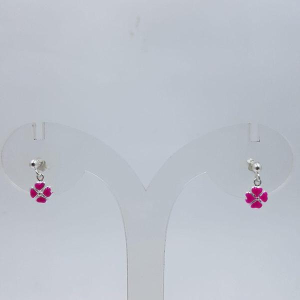 SILVER PINK FLOWER SHAPE STUDS