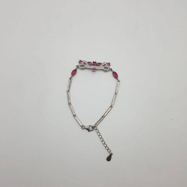 SILVER BRACELET WITH PINK STONES & BEAUTIFUL DESIGN 