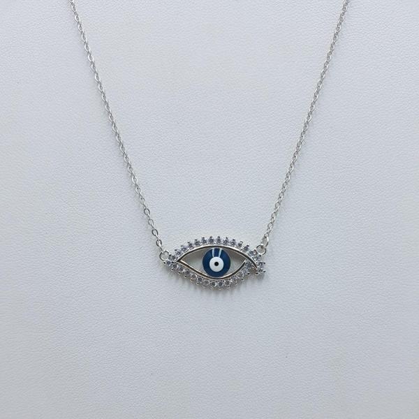 STERLING SILVER EVIL-EYE CHAIN IN DARK BLUE COLOR