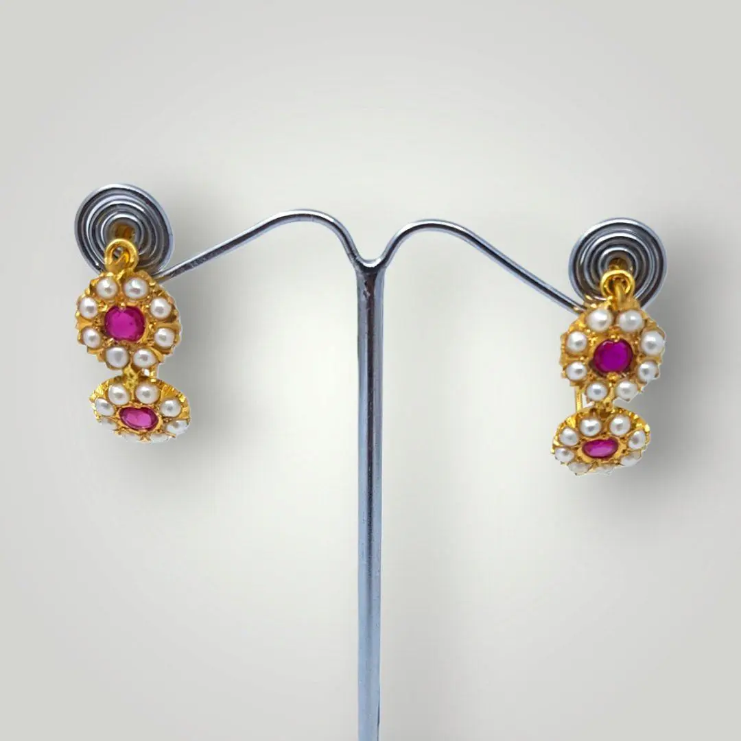 Adorable Traditional Gold Chamba Bali with Pink & White Stones 