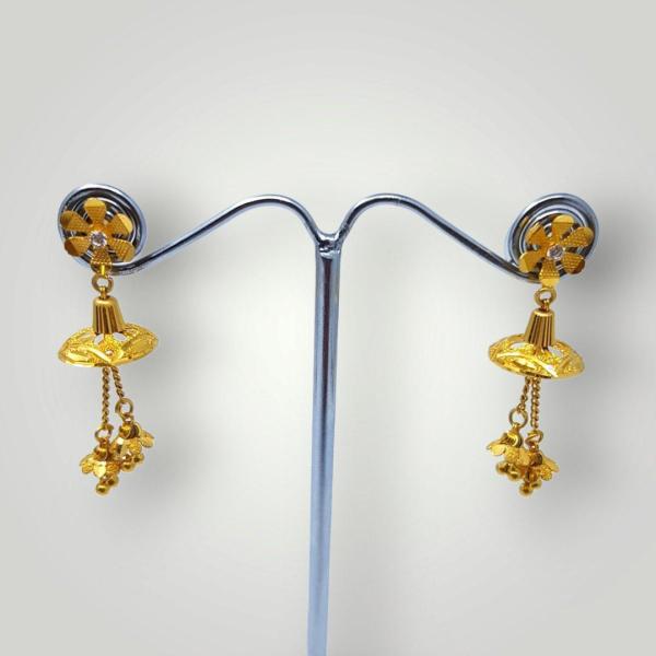 Gold Long Earrings in Flowers Design for Ladies 