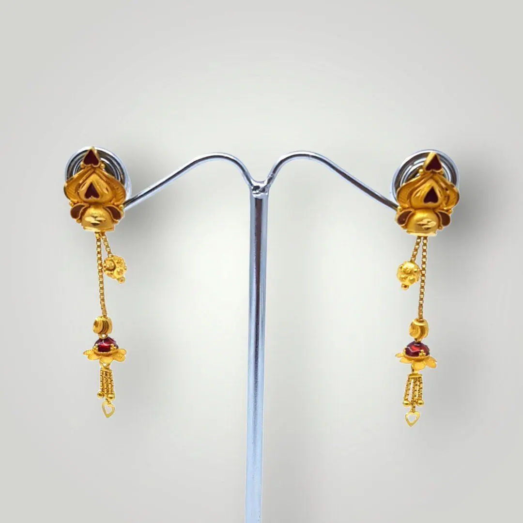 Beautiful Gold Long Earrings in Antique Design for Ladies 