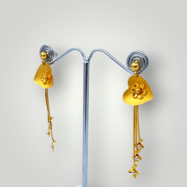 Gold Long Earrings in Flower Shape and Beautiful Design