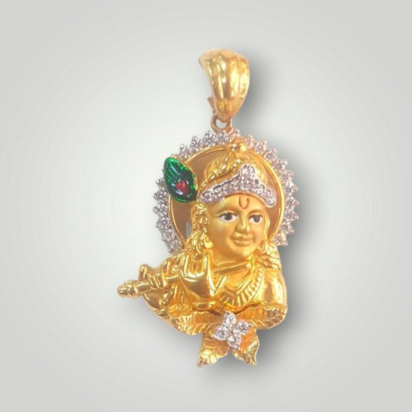 Adoreable Lord Krishna Gold Pendant with Beauitful Design & Zerkons 