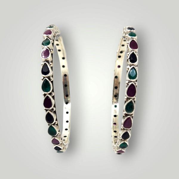 926 Sterling Silver Multicolour Stone Bangles for Ladies 