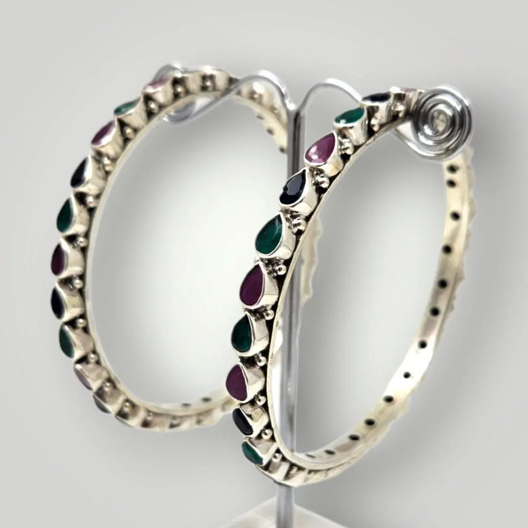 926 Sterling Silver Multicolour Stone Bangles for Ladies 