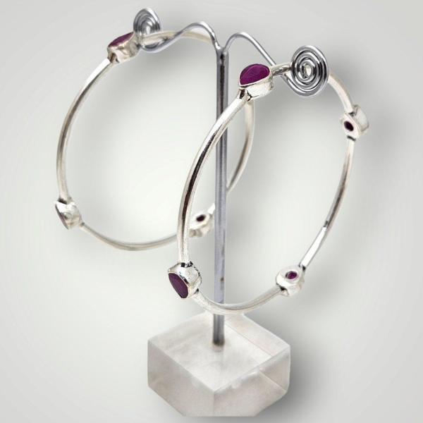 Beautiful Silver Bangles With Pink Stone