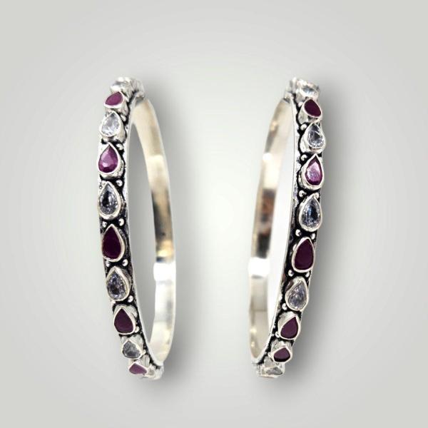 Beautiful Silver Bangles With White And Pink Stone