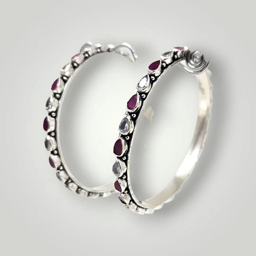 Beautiful Silver Bangles With White And Pink Stone