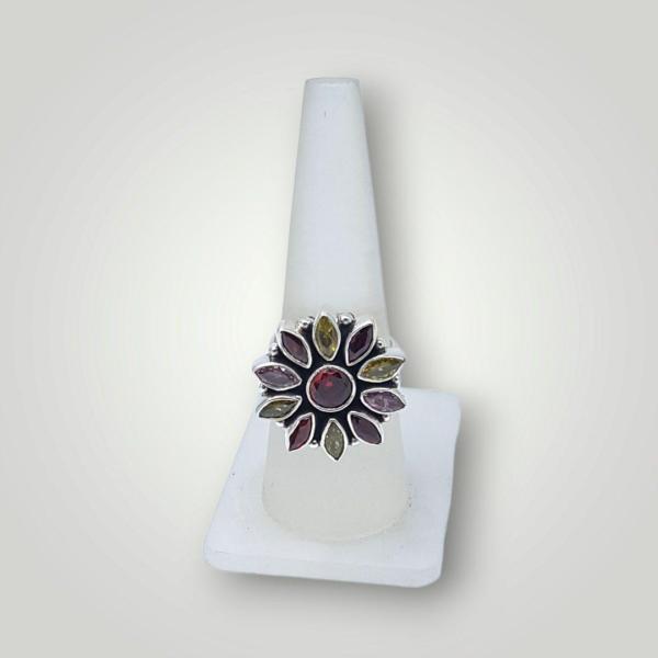 Elegant Multicolour Silver Ring With Beauitful Design 