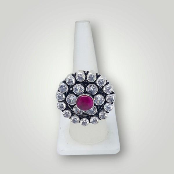 Beautiful Silver Ladies Cocktail Ring with White & Pink Stones 