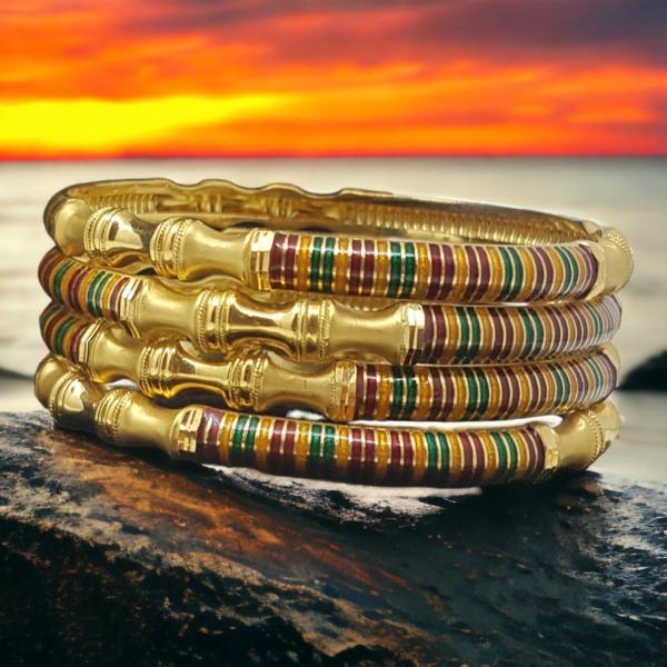 Adorable Gold Bangles With Multicolor