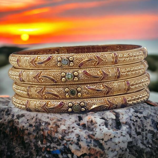 Adorable Gold Bangles with Meena Work 