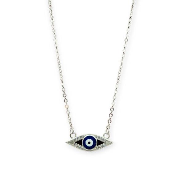 925 Sterling Silver Evil-Eye Chain Pendant with Dark Blue Colour