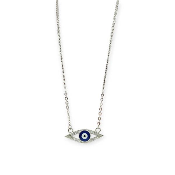 925 Sterling Silver Evil-Eye Chain Pendant with Dark Blue Colour