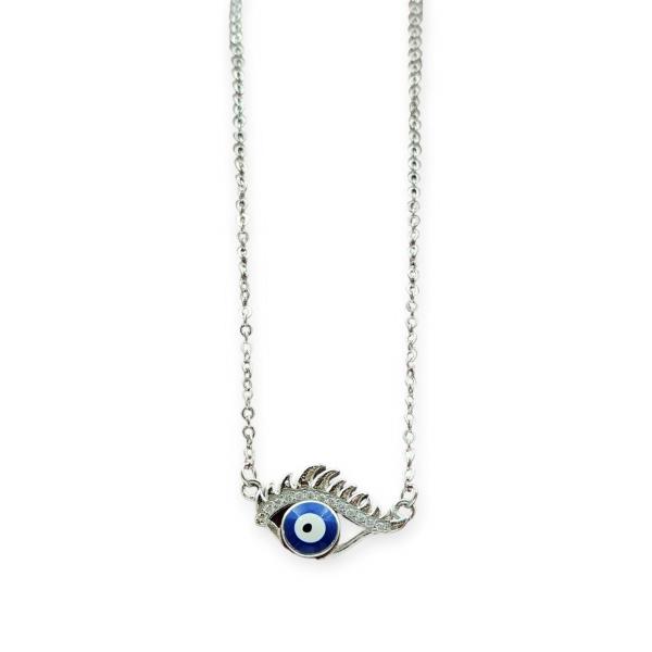 925 Sterling Silver Evil-Eye Chain Pendant with Dark Blue Colour