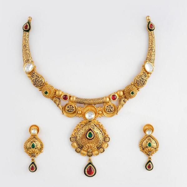 Fancy GoldNecklace Set with Meena work and Beautiful Kundan Stones 