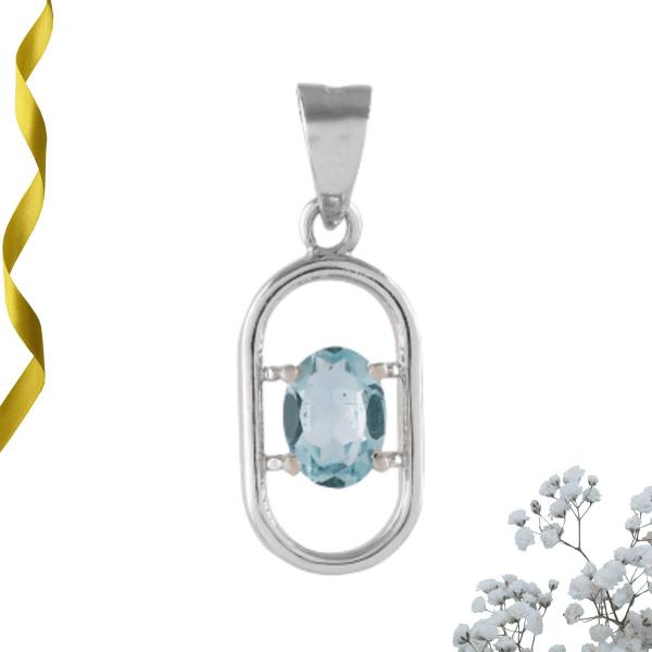 925 Sterling Silver Natural Blue Topaz Gemstone Pendant / Locket for Women & Girls