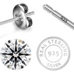 925 Sterling Silver Real Cubic Zirconia Gemstone Round Shape Stud Earrings