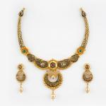 Amazing Gold Antique Necklace Set with Beautiful Meenakari Work 