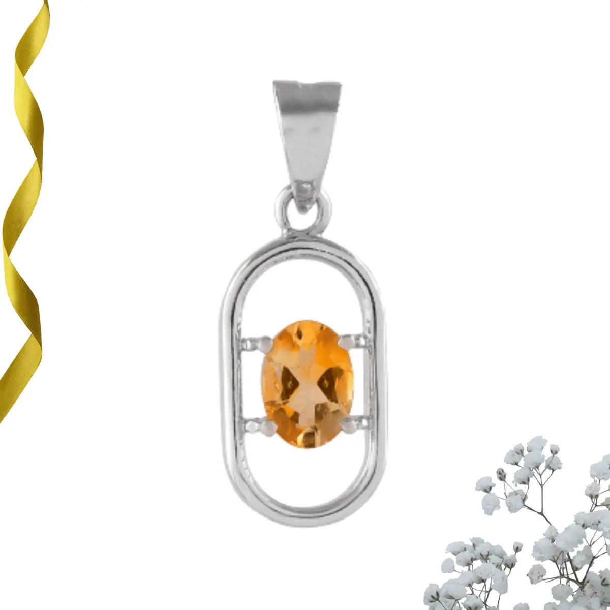 925 Sterling Silver Natural Citrine Gemstone Pendant / Locket for Women & Girls