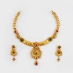 Adoreable Gold Antique Necklace Set with Beautiful Design 