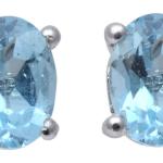 925 Sterling Silver Real Gemstone Blue Topaz Oval Shape Stud Earrings