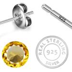 925 Sterling Silver Real Citrine Gemstone Round Shape Stud Earrings