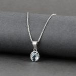 925 Sterling Silver Natural Blue Topaz Gemstone Pendent with Chain for Women & Girls