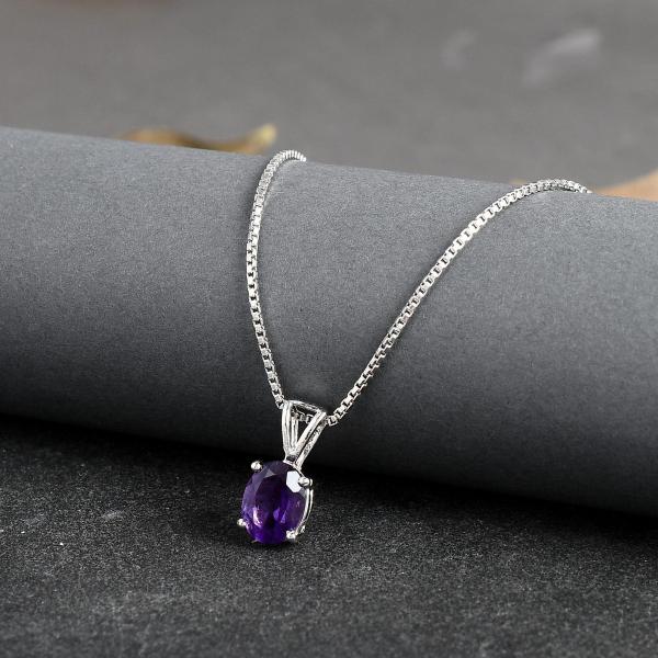 925 Sterling Silver Natural Amethyst Gemstone Pendent with Chain for Women & Girls