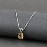 925 Sterling Silver Natural Citrine Gemstone Pendent with Chain for Women & Girls