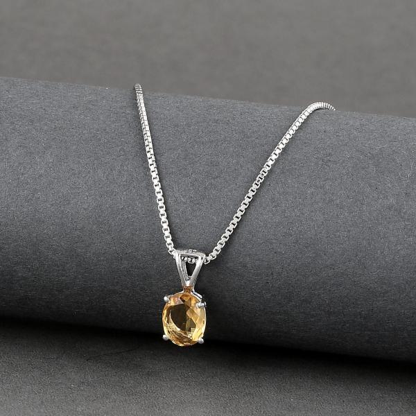 925 Sterling Silver Natural Citrine Gemstone Pendent with Chain for Women & Girls