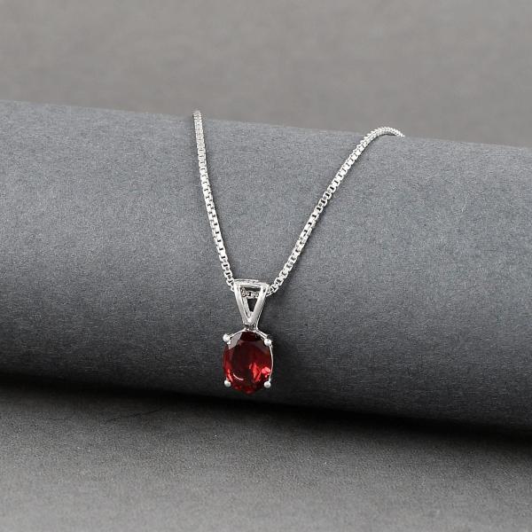 925 Sterling Silver Natural Garnet Gemstone Pendent with Chain for Women & Girls