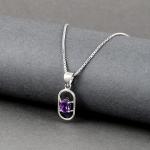 925 Sterling Silver Natural Amethyst Gemstone Pendent with Chain for Women & Girls