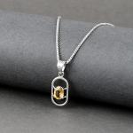 925 Sterling Silver Natural Citrine Gemstone Pendent with Chain for Women & Girls