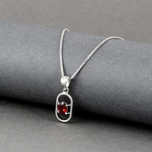 925 Sterling Silver Natural Garnet Gemstone Pendent with Chain for Women & Girls