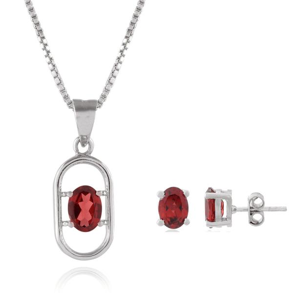 925 Sterling Silver Natural Garnet Gemstone Pendent Set for Women & Girls