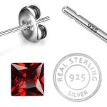 925 Sterling Silver Real Square Garnet Gemstone Shape Stud Earrings