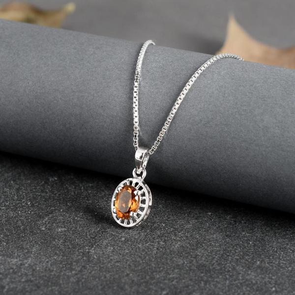 925 Sterling Silver Natural Golden Topaz Gemstone Pendent with Chain for Women & Girls