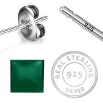 925 Sterling Silver Real Square Green onyx Gemstone Shape Stud Earrings