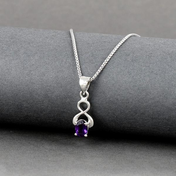 925 Sterling Silver Natural Amethyst Gemstone Pendent with Chain for Women & Girls