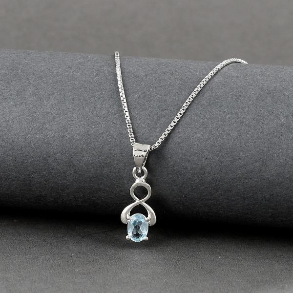 925 Sterling Silver Natural Blue Topaz Gemstone Pendent with Chain for Women & Girls