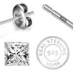 925 Sterling Silver Real Square Cubic Zirconia Gemstone Shape Stud Earrings