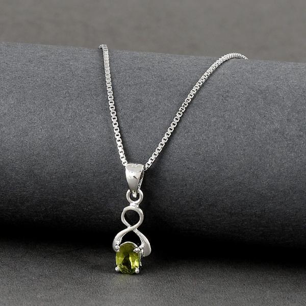 925 Sterling Silver Natural Peridot Gemstone Pendent with Chain for Women & Girls