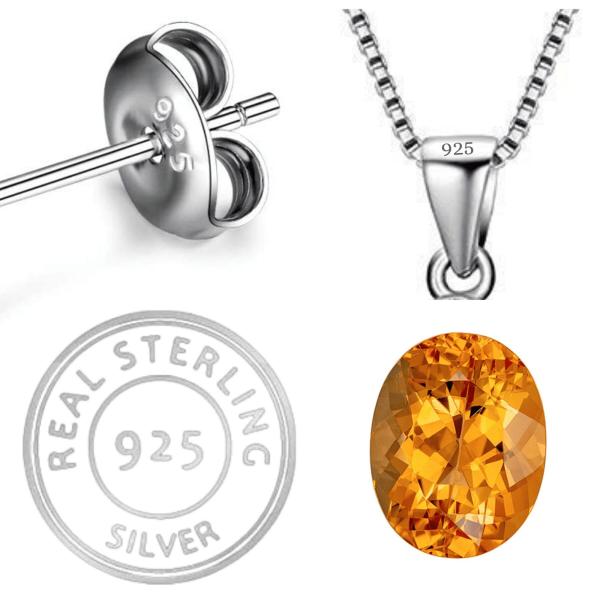 925 Sterling Silver Natural Golden Topaz Gemstone Pendent with Chain for Women & Girls