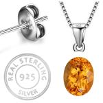 925 Sterling Silver Natural Golden Topaz Gemstone Pendent Set for Women & Girls