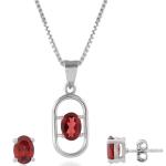 925 Sterling Silver Natural Garnet Gemstone Pendent Set for Women & Girls